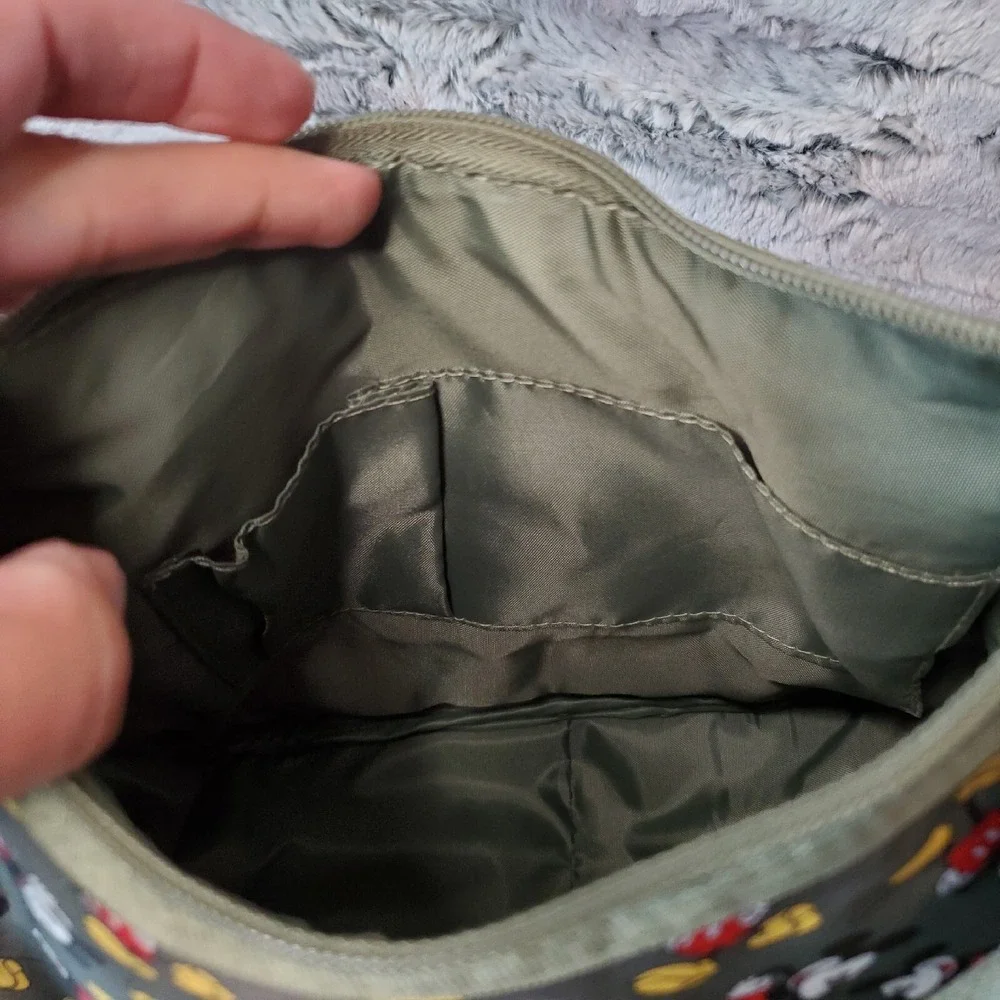 Disney Mickey Mouse All Over Zip Olive Army Green‎ Shoulder Bag Tote Kids Canvas